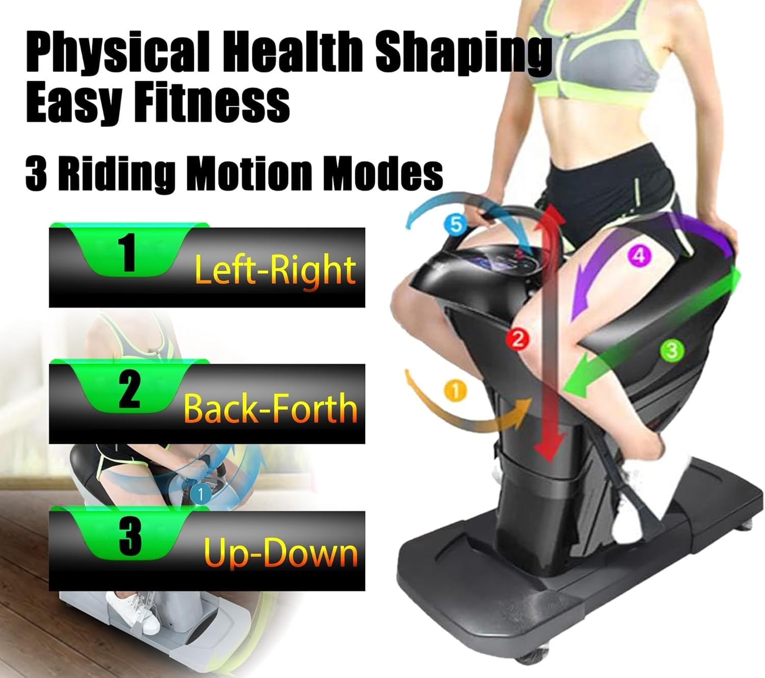 Electric Horse Riding Abdominal Exercise Machine - 110V Home Gym System with Safety Switch, Adjustable Stirrups & Reins, 3D Riding Experience, 264LB Load Capacity, Black