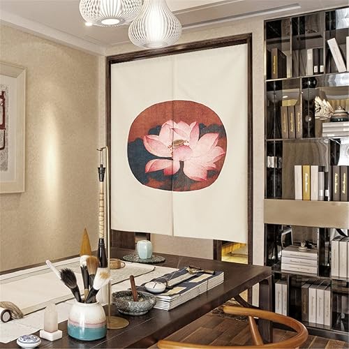 Miniatura 2 de Noren - Tapiz de cortina japonesa de loto chino para puerta, divisor de habitación, 29.5 x 59.1 pulgadas