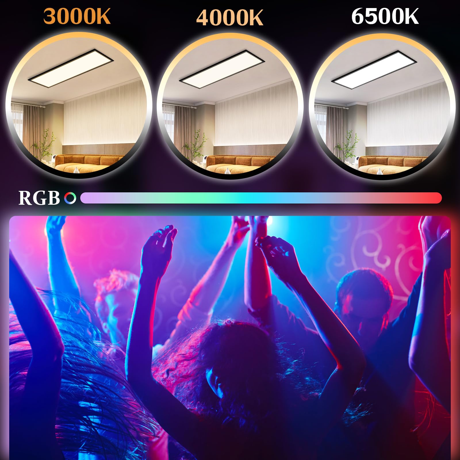 CBJKTX LED Panel 120x30 Dimmbar - Deckenpanel Lang RGB Farbwechsel Büro | Deckenleuchte Flach mit Fernbedienung Bürolampe Decke 39W Schwarz Groß Rechteckig Deckenlampe für Wohnzimmer Korridor Garage