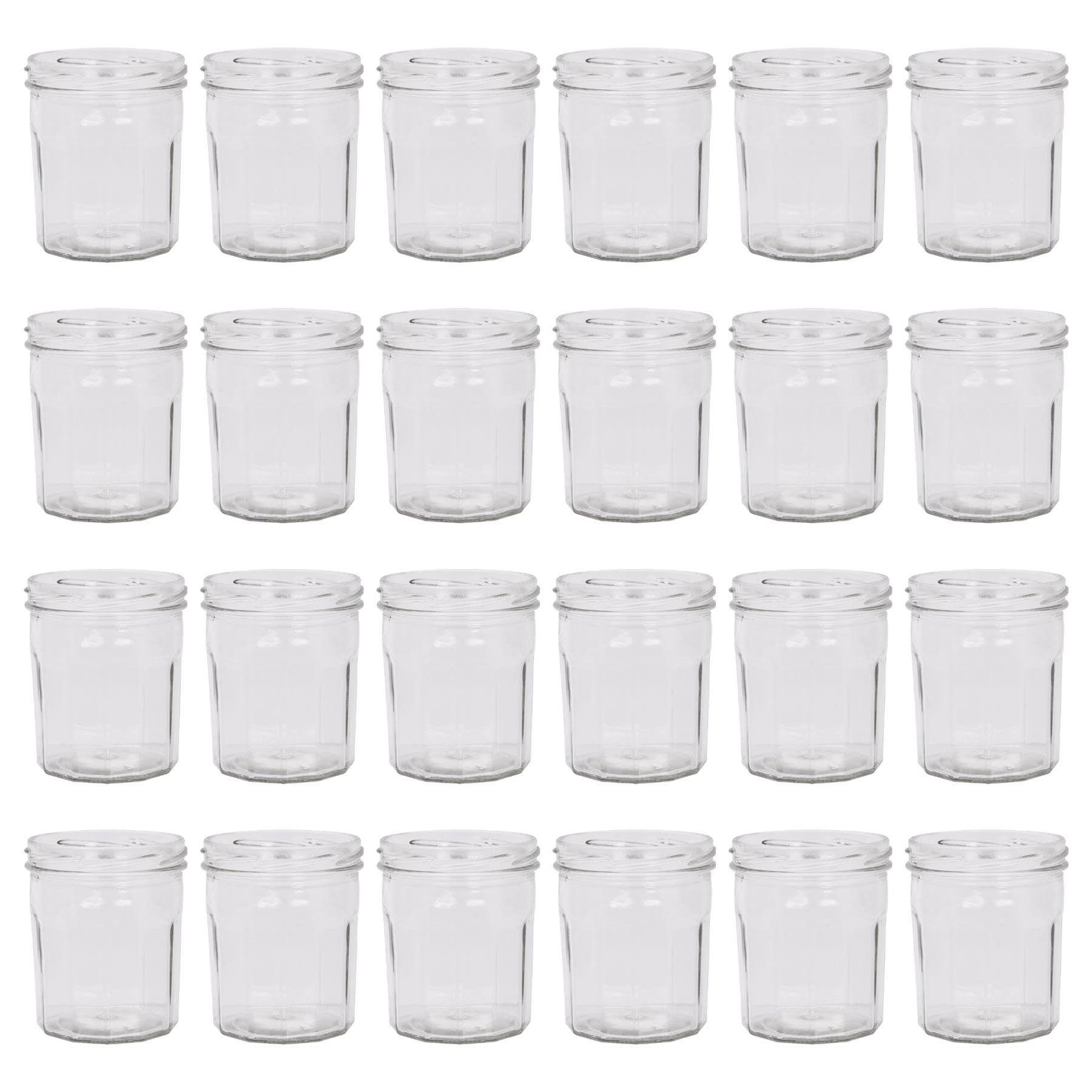 Argon Tableware No Lid Glass Jam Jars - 250Ml - Pack Of 24 - Empty Screw Top Kitchen Storage Jar For Food, Honey, Spice, Pickling, Preserving, Candle Making