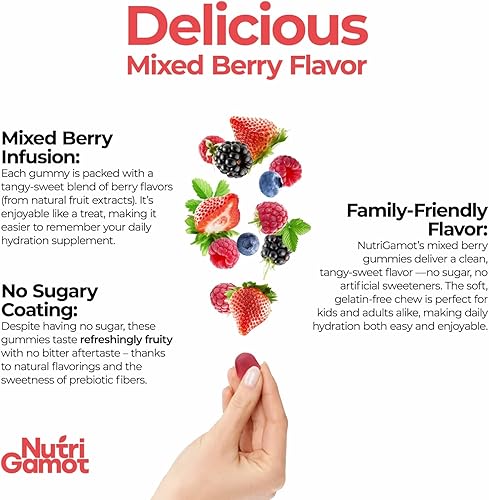 Miniatura 5 de Gomitas de hidratación con electrolitos sin azúcar, sabor a bayas mixtas, 5 electrolitos esenciales para corredores, recuperación después del