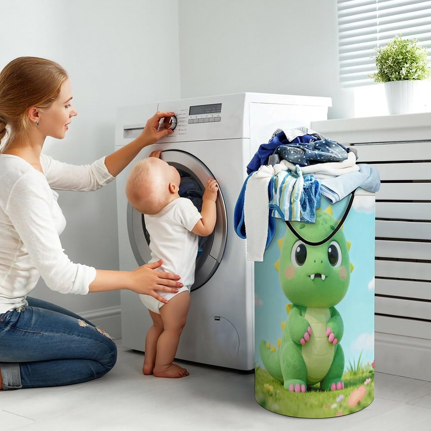 Dragon in The Flowers Laundry Hamper with Handles Waterproof Collapsible Laundry Basket Large Lightweight Round Dirty Clothes Hamper for Home Dorm Bathroom Decor