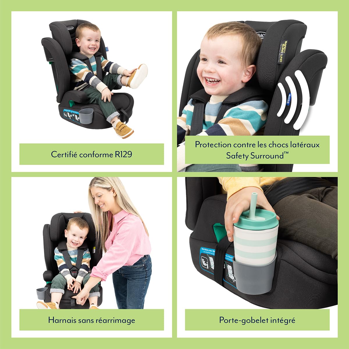 Graco Eldura R129, siège Auto à Harnais 2-en-1 de 76 à 145 cm (de 15 Mois jusqu'à Environ 12 Ans), Face à la Route, de 76 à 105 cm