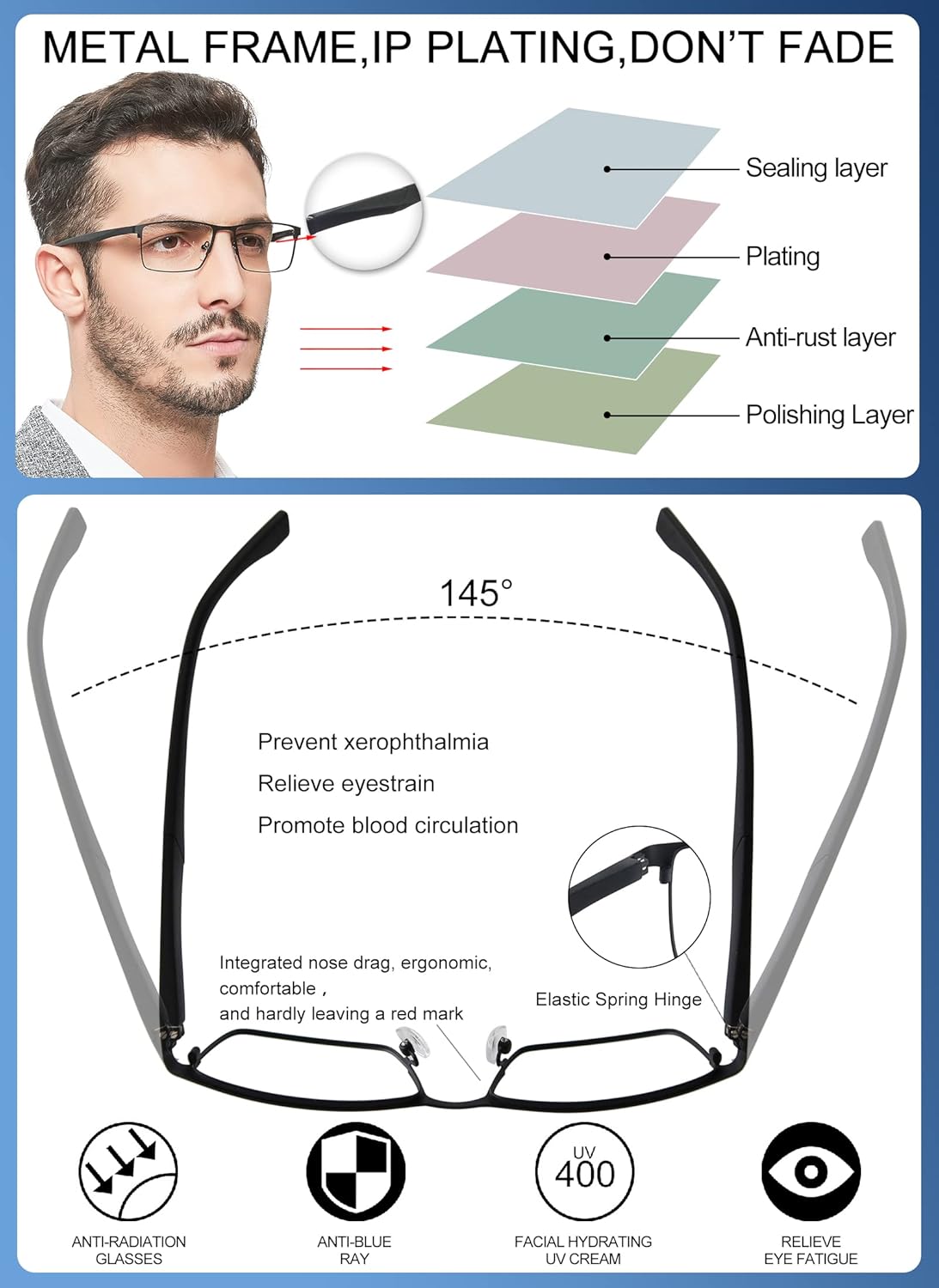 OCCI CHIARI Mens Rectangle Full-Rim Metal Black Non-prescription Clear Optical Glasses - Image 4