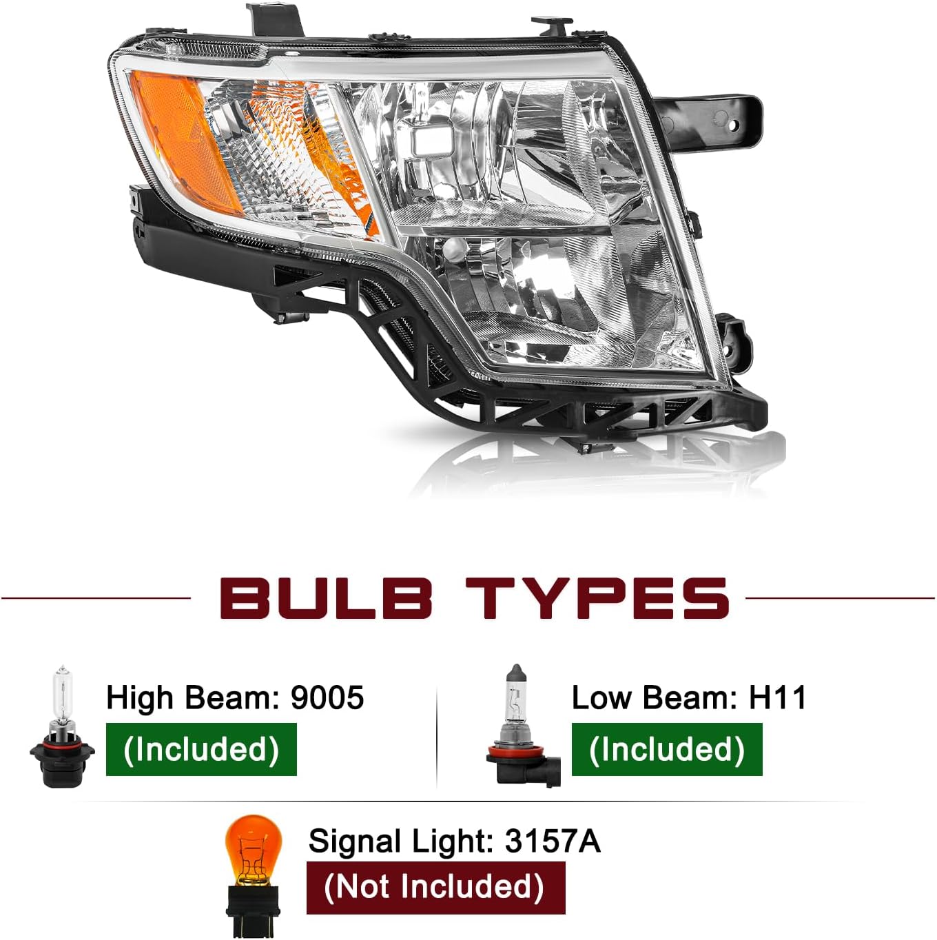 JSBOYAT Headlights Assembly w/Bulbs for 2007 2008 2009 2010 Ford Edge [Halogen Type] OEM Headlamp Replacement FO2503228 (Right Passenger Side)