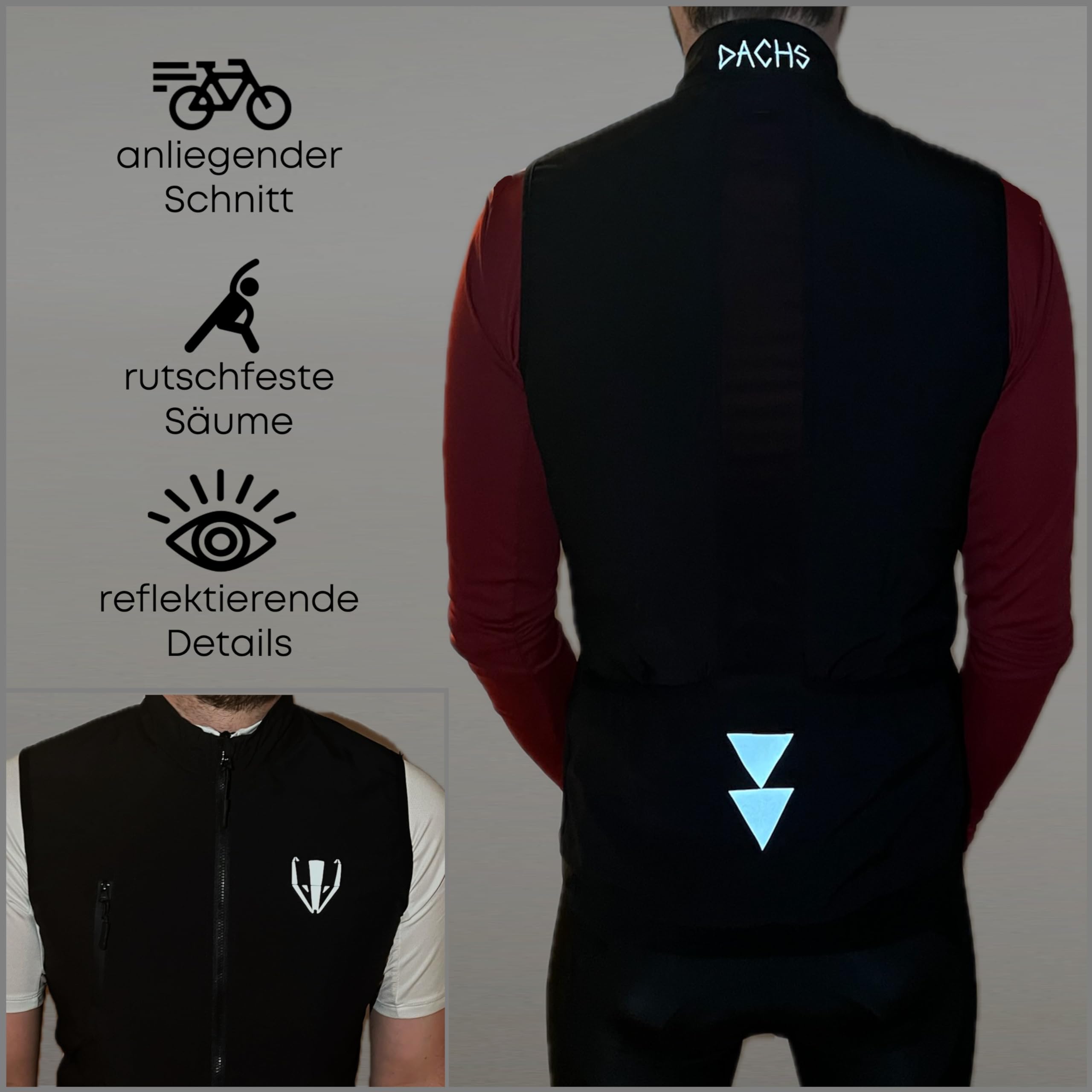 DACHS Radsport Gilet Damen Ultraleichte Atmungsaktive Wasserabweisende Reflektierende Radweste