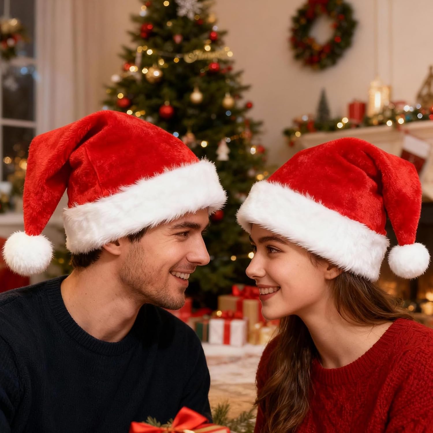 Christmas Santa Hats for Adults Unisex Velvet Classic Extra Thicken Fur Santa Hat for Festive Holiday Party Supplies