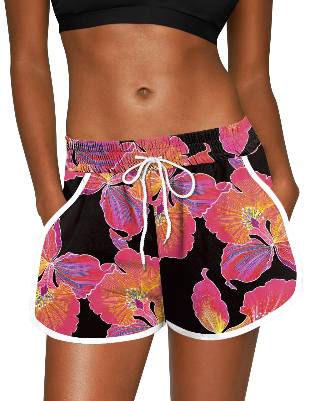 For G and PL Women Summer Floral Beach Boardshorts with Pockets Swim Trunks