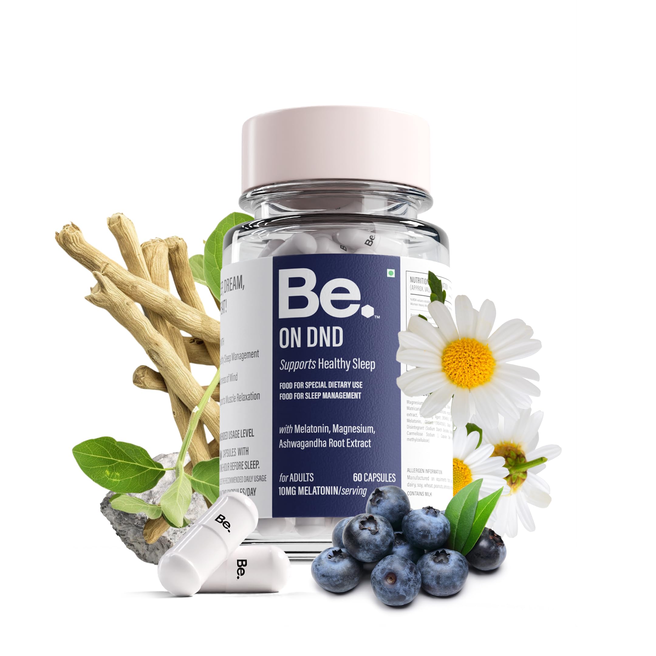 Be. On DND for Sound Sleep with 10mg Melatonin, Magnesium, Ashwagandha & Chamomile Inducing Restful Sleep, Sleeping Aid and Muscle Recovery for Men & Women, Non-Habit Forming | 60 Capsules for 30 Days-image-40