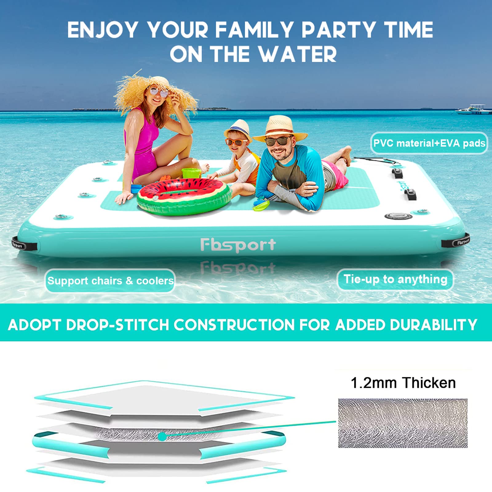 Aufblasbare Dock Schwimmende Plattform Aufblasbare Wasserhängematte, Multi Personen Aufblasbares Schwimmdock Swim Deck mit Non Slip Oberfläche und Tragetasche, Wasser Plattform für Strand See Pool