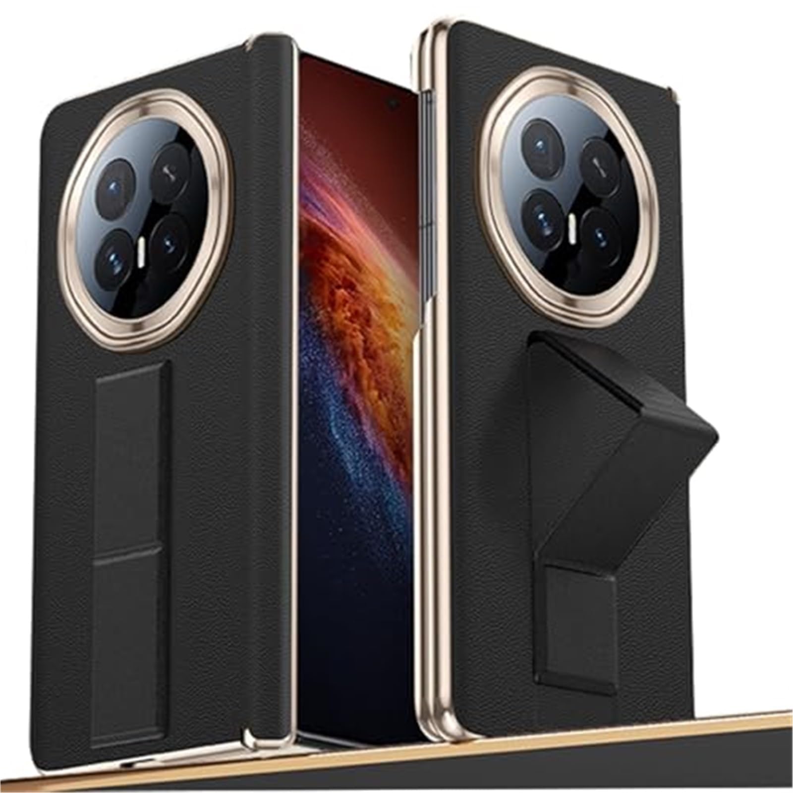 Etui do Huawei Honor Magic V6, super cienka obudowa z opaską odporna na zarysowania osłona ekranu podpórka (czarne)