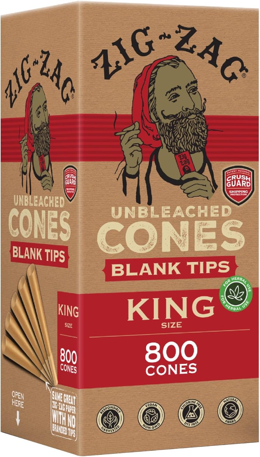 ZIG-ZAG Blank Tip Unbleached Pre Rolled Cones King Size Bulk Pack (800 Cone) - 100 mm