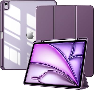 TiMOVO Case for New iPad Air 13 inch (M4/M3/M2-2026/2025/2024) with Pencil Holder, Slim Stand Protective Cover with Clear Transparent Back Shell for iPad Air 13 inch, Auto Wake/Sleep, Deep Purple
