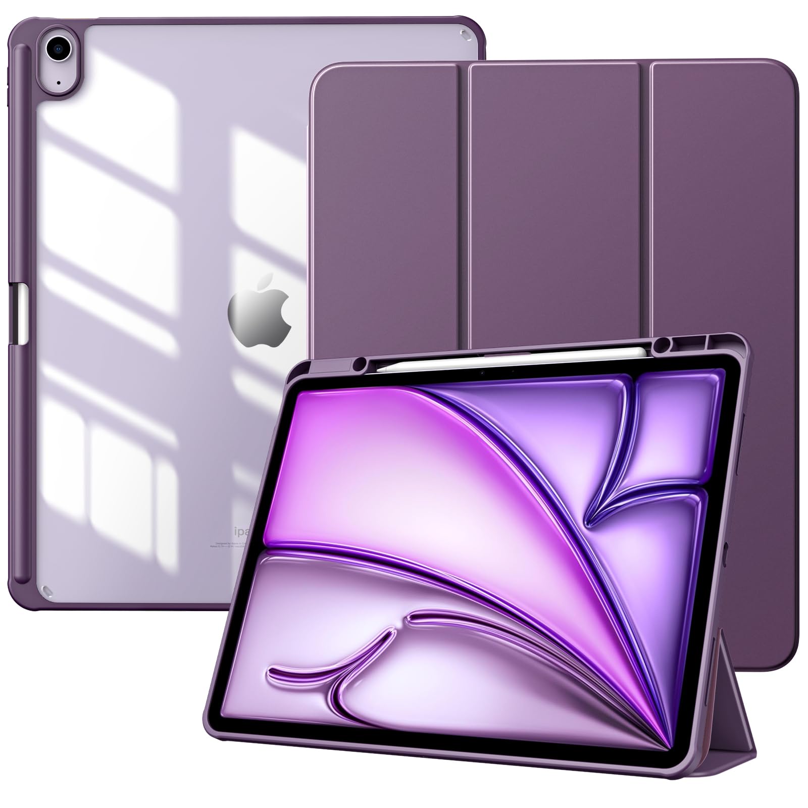 TiMOVO Custodia per Nuovo iPad Air 13 Pollici (M2) 2024 con Portapenne, Cover Protettiva per iPad Air 13 con Supporto Pieghevole & Retro Trasparente, Auto Sveglia/Sonno, Viola Profondo