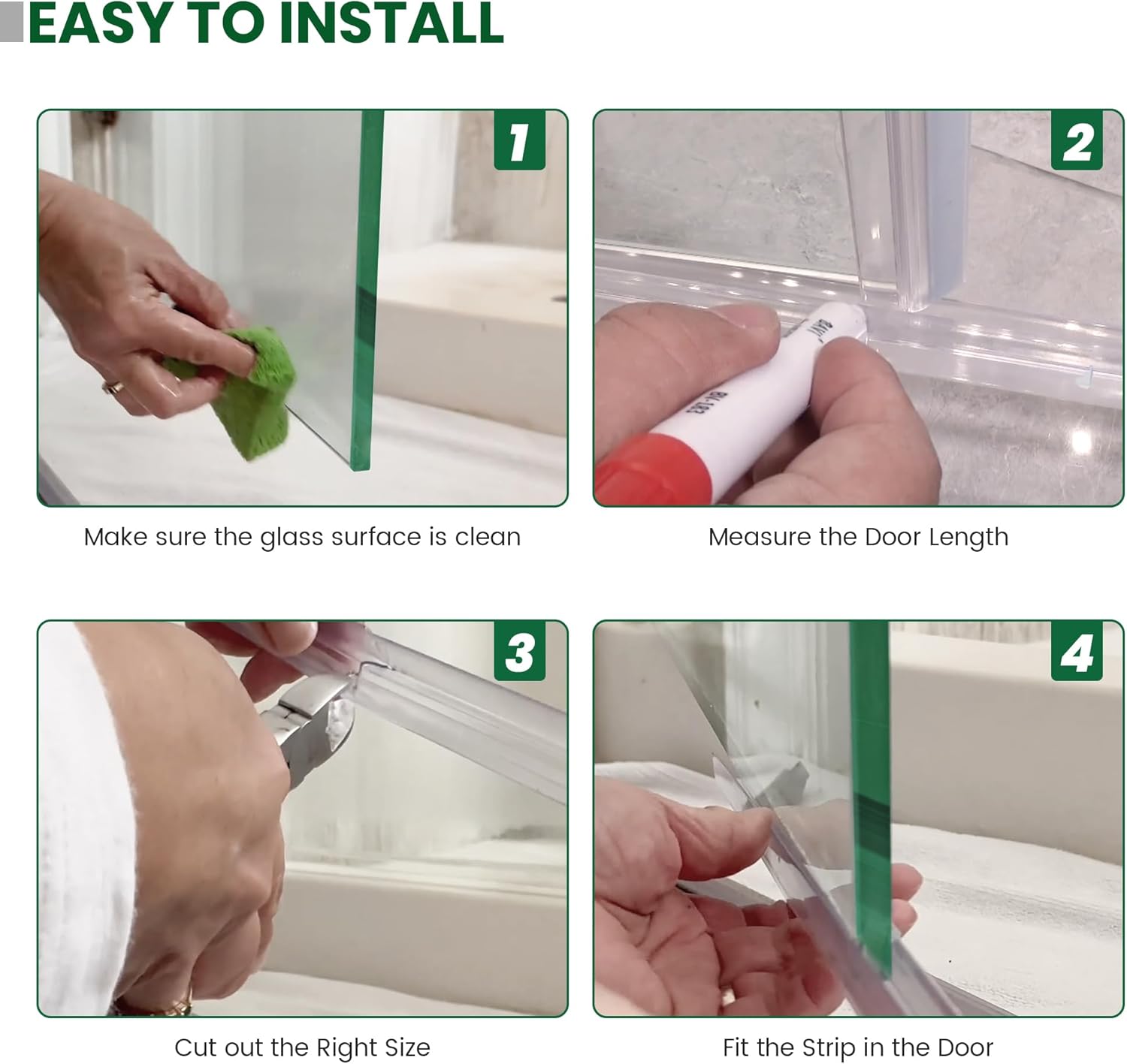 Shower Glass Door Bottom Seal, 2PCS 36 Inch Ultra Clear PVC Seal Strip with Sweep for 3/8"(10mm) Thick Frameless Glass Door, to Stop Water Leakage