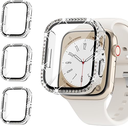 Rc-Z Paquete de 3 fundas brillantes para Apple Watch de 1.732 pulgadas SE (2 generación) Series 6 5 4, protector de pantalla para mujer, con