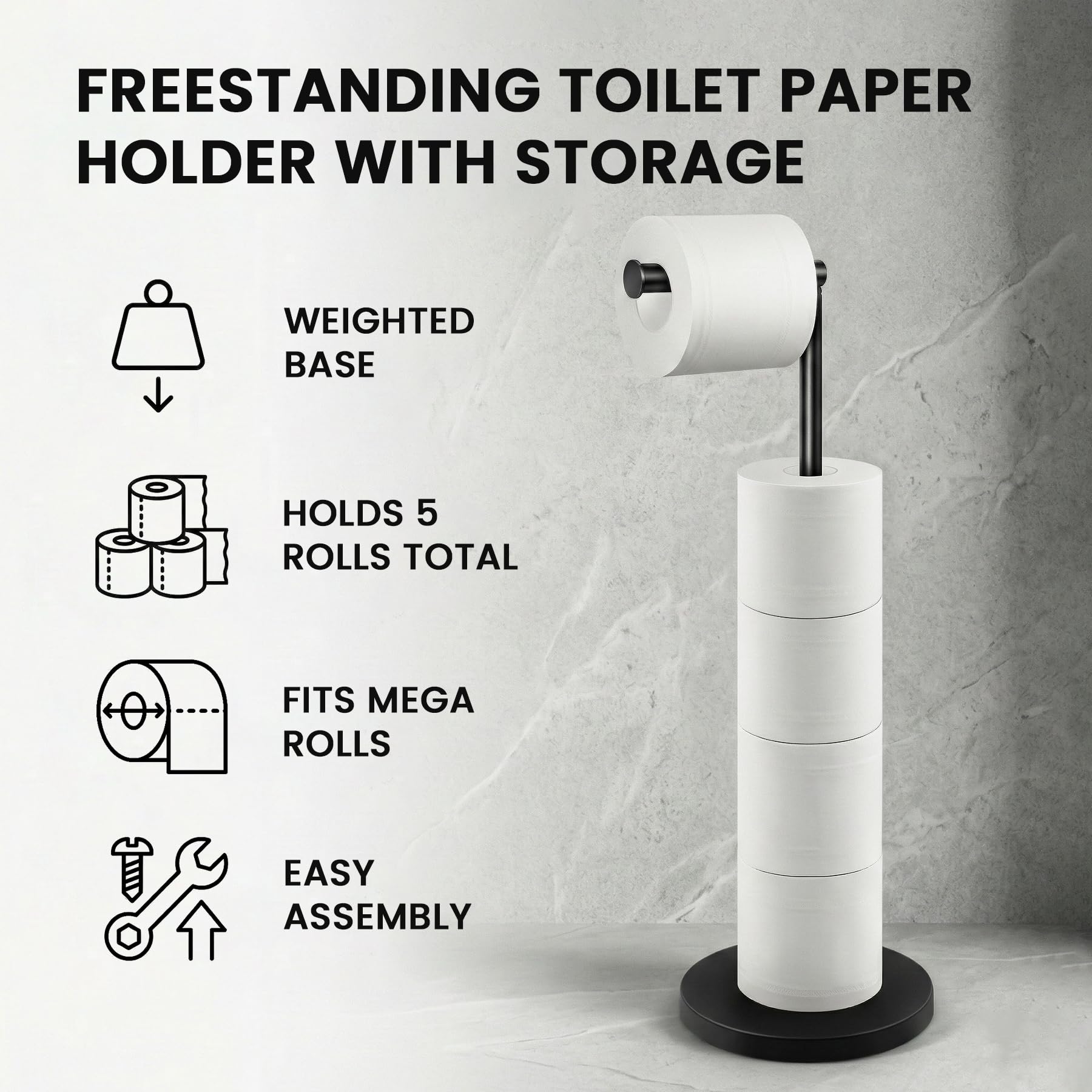 Cesun Free Standing Toilet Paper Holder Stand with Weighted Base, Black — Amazon image 2