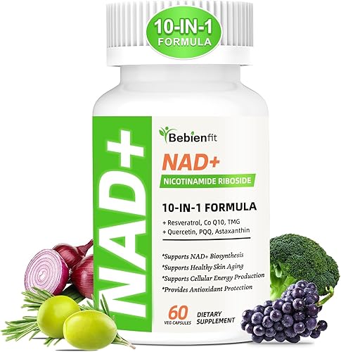 Suplemento NAD, NAD nicotinamida ribósido para hombres y mujeres, con resveratrol, fisetina, CoQ10, trimetilglicina y más, para antienvejecimiento,