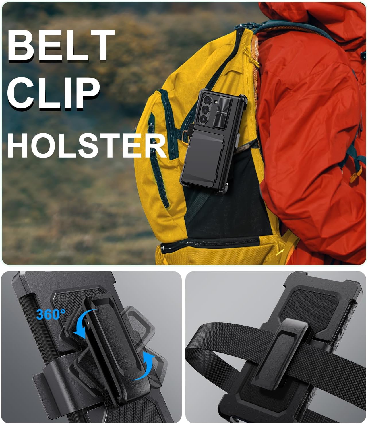 for Samsung Galaxy Z Fold 6 Case with Card Holder & Belt Clip & Slide Camera Cover, Built-in Hinge Protection & Screen Protector, Durable Wallet Phone Cover Case for Galaxy Z Fold 6 2024, Black