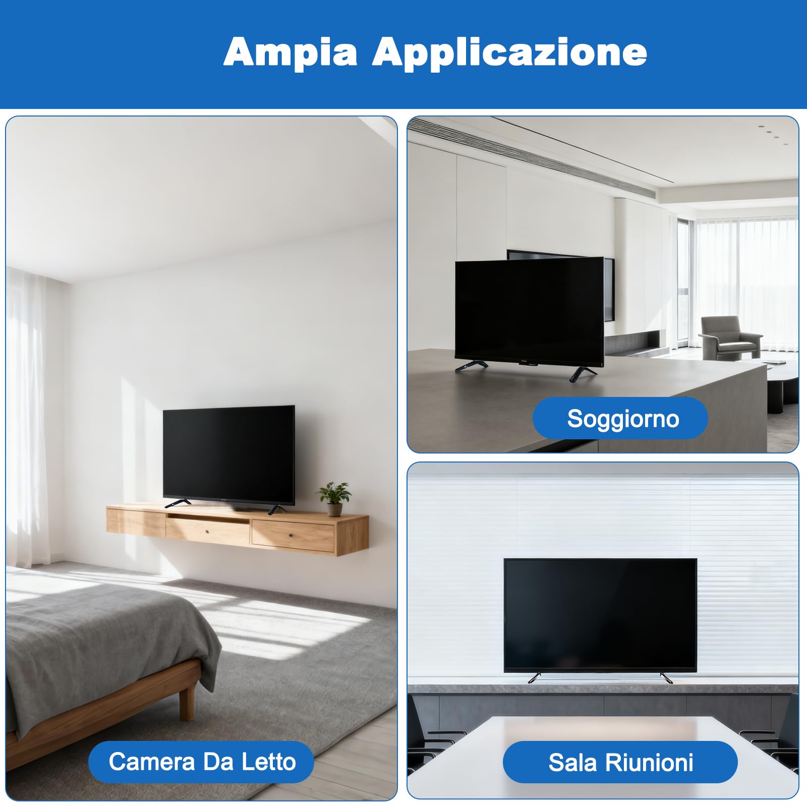 Piedini Supporto TV Universali Nero 20-65 Pollici Regolabile in Altezza ABS Base Antiscivolo 2 Pezzi