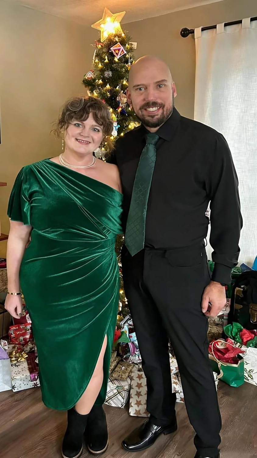 Smileven One Shoulder Velvet Bridesmaid Dresses for Women Tea Length Formal Wedding Guest Gowns with Slit - Image 6