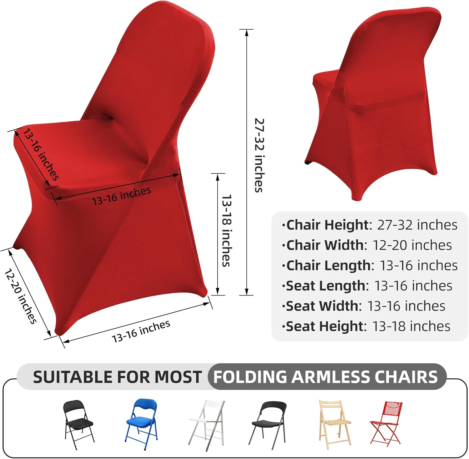 10 Packs Red Spandex Stretch Folding Chair Covers for Wedding Party,Universal Fitted Washable Dining Seat Slipcovers Protector Decoration for Holiday Banquet Birthday Celebration Event