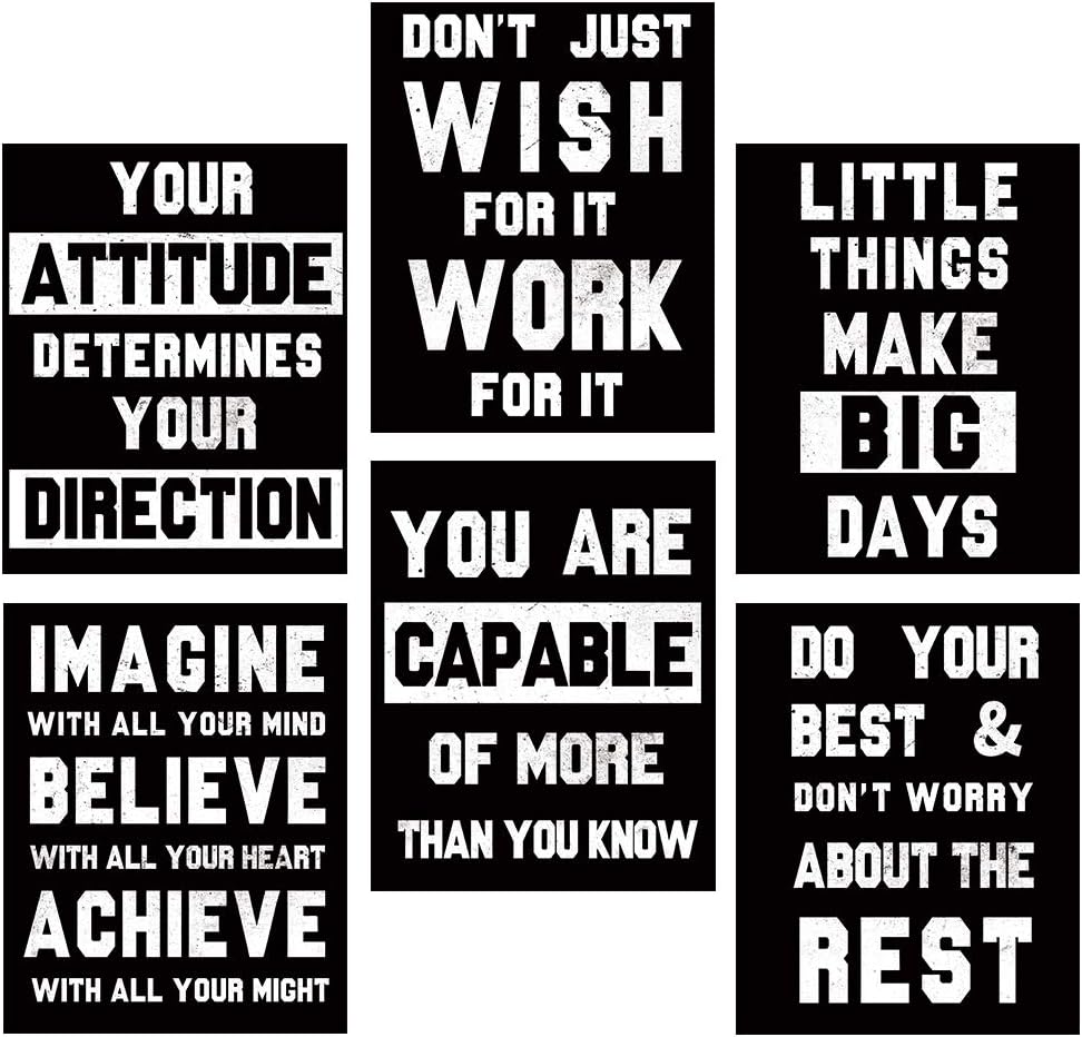 HOMANGA Motivational Wall Art Posters, Positive Office Decor Art Prints, Set of 6, Inspirational Quote Wall Decor for Bedroom Teen Boy Office Living Room, Canvas Posters 8×10 Inch Unframed