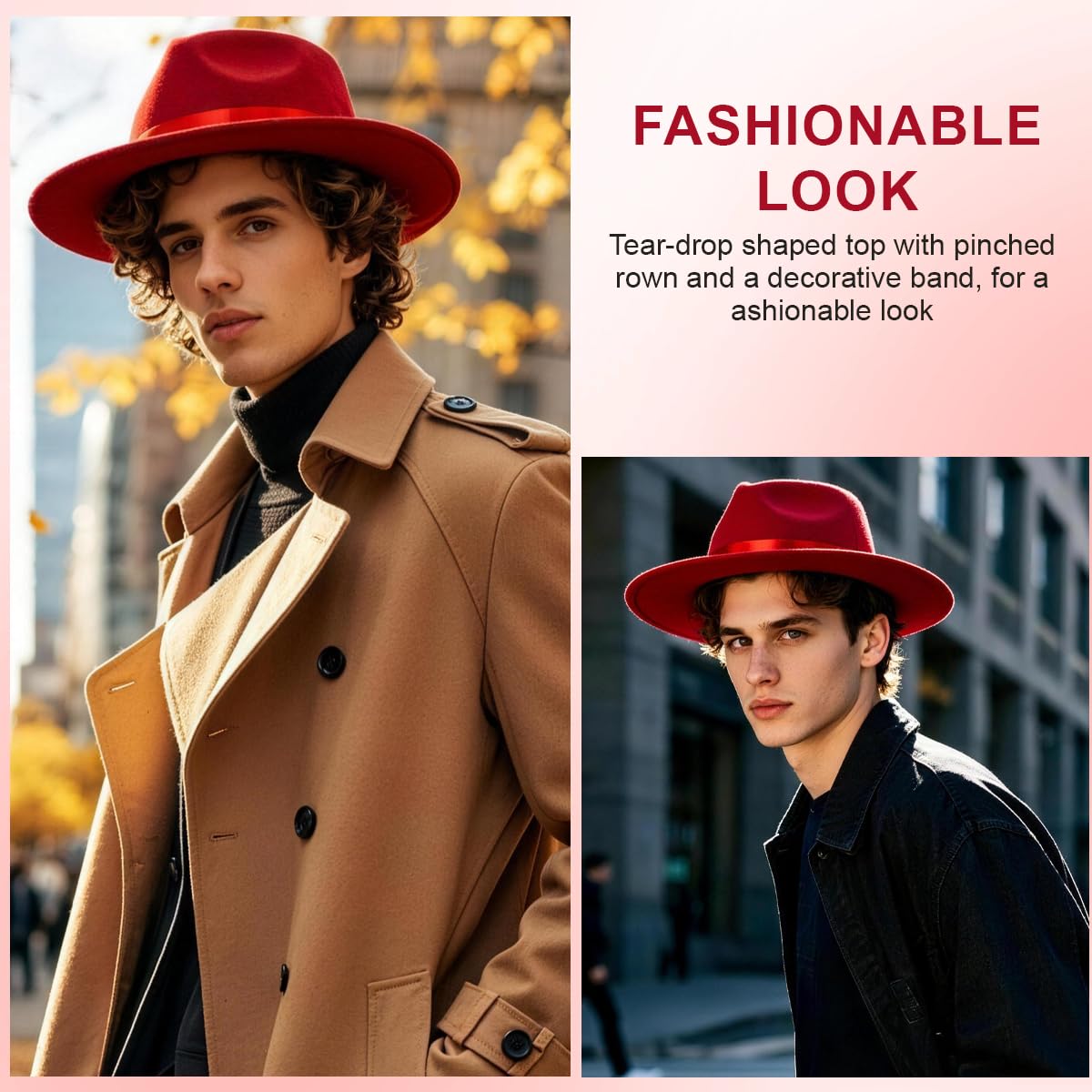 UPSTORE Sombrero Fedora de ala ancha con cinta de satén, fieltro suave, sombrero de vestir Panamá para mujeres y hombres