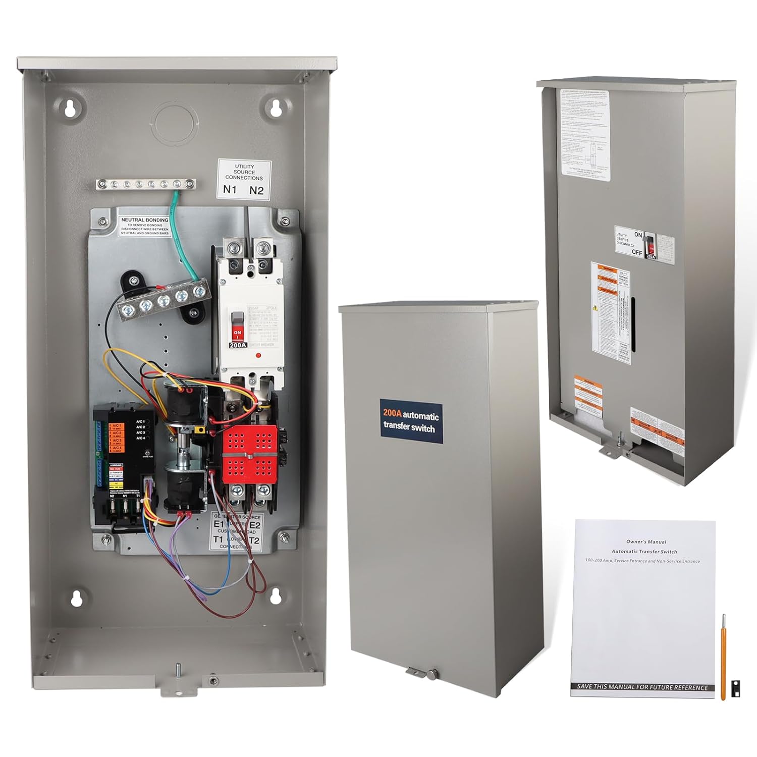 200 Amp Automatic Transfer Switch w/Power Management 120/240V Replacement for Generac RXSW200A3 for Indoor and Outdoor Use,Single Phase Transfer Switch NEMA 3R Aluminum Enclosure