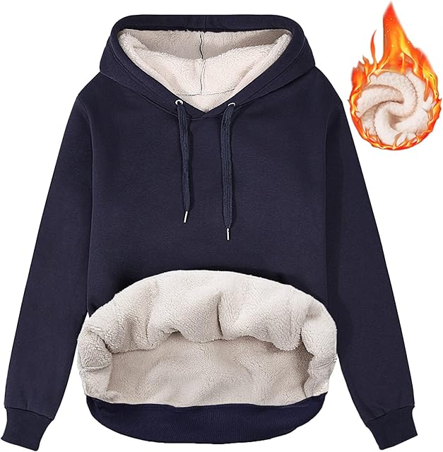 TOMEEK Women Oversized Hoodie Winter Warm Wearable Hooded Sweatshirt Casual Sherpa Lined Pullover Girls Jumper with Warm Front Pockets