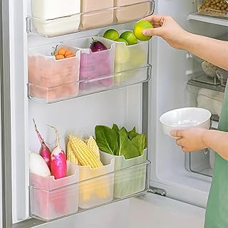 Fridge Storage Boxes - Set Of 6 With Drain Tray, Stackable Plastic Container | 1.5l Capacity, Transparent Grey, Ideal As Fridge Storage Containers, kitchen food storage container for home Price in India