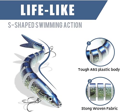 Miniatura 4 de TRUSCEND - Señuelos de pesca para róbalo y trucha, con múltiples articulaciones, biónicos y de hundimiento lento, kit de señuelos con aspecto