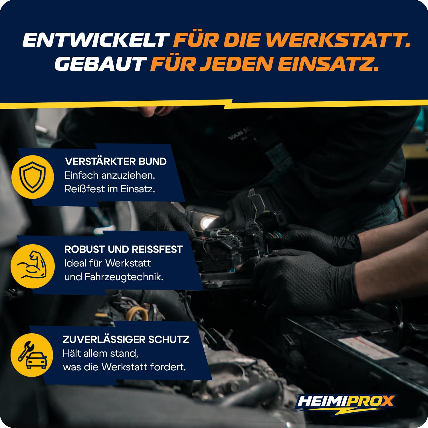 Nitrilhandschuhe extra dick mit Diamanttextur für starken Grip – Einweghandschuhe puderfrei, latexfreie Handschuhe silikonfrei – verstärkte Stulpe, Schwarz (L, 1000, stück, 10)