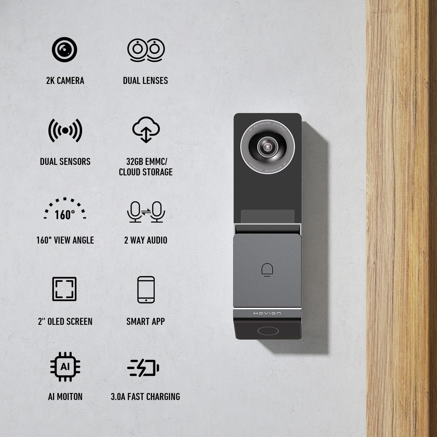 Campanello video wireless con set di blocco intelligente - incl. campanello, doppia fotocamera, 5MP 3K QHD, schermo 2 '' e 32 GB eMMC, rilevamento del movimento e allarme in tempo reale, audio a 2 vie
