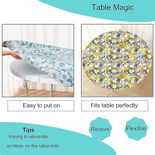 Miniatura 5 de Mantel redondo gris y amarillo con borde elástico, ilustración de imagen de círculos modernos retro geométricos dibujados a mano, adecuado para