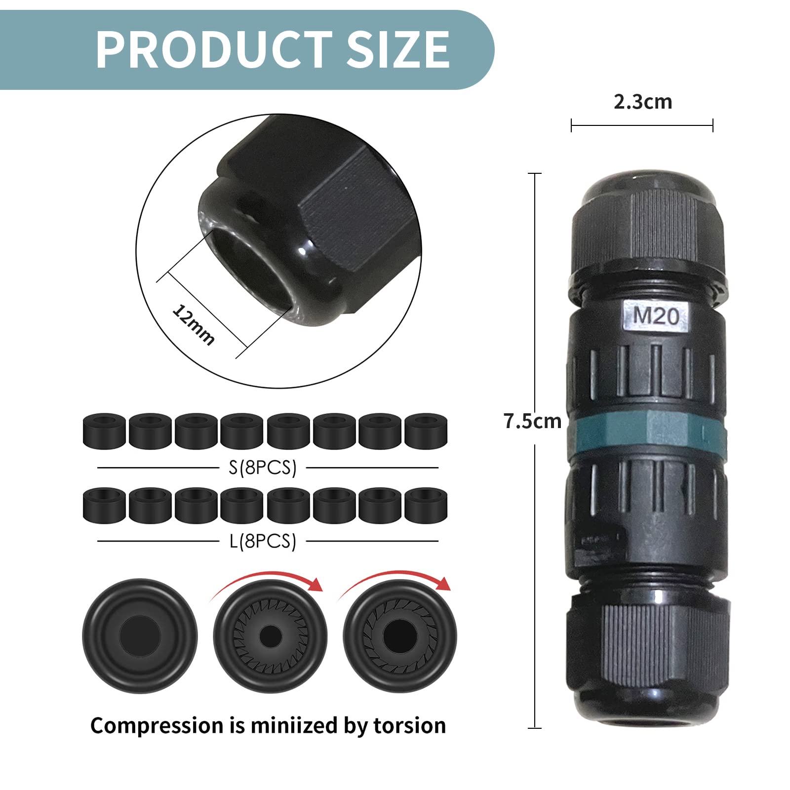 Connettori Impermeabili IP68 Per Cavi - 3 Poli, Diametro 5-12mm Per Esterno
