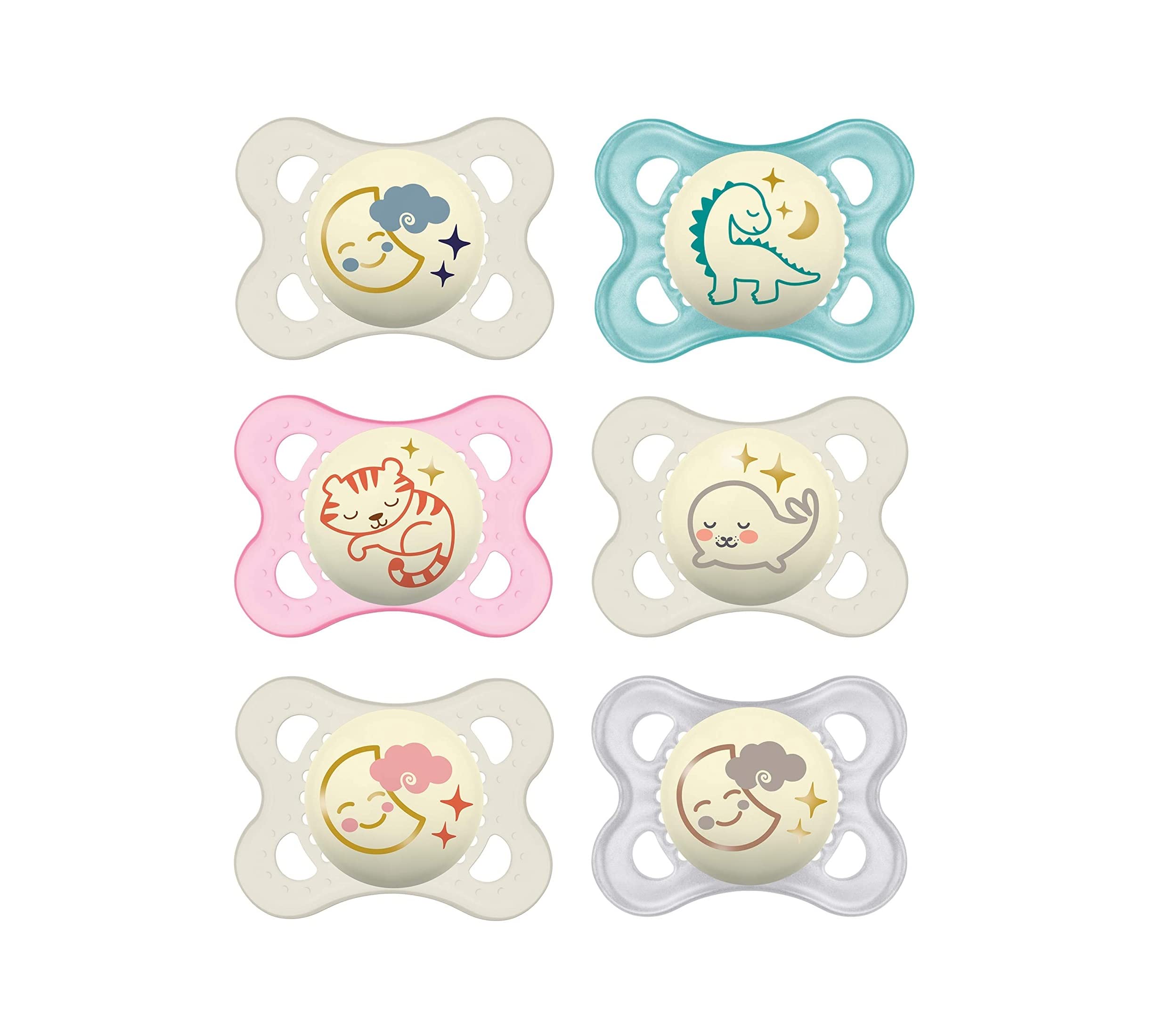 MAM Original Night Pacifiers 0-6 Months, Best for Breastfed Babies, Glow in The Dark, Unisex, Value Pack, 6 Count