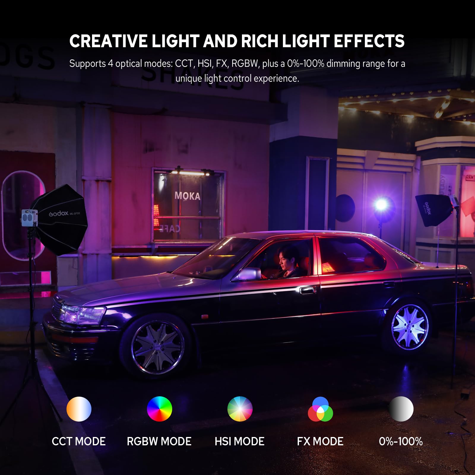 Godox ML100R Lampe vidéo LED Couleur,110Ws Lampe RGB Portable