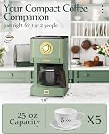 Amaste Machine à café à drip, machine à café avec 25 Pot à café en verre Oz, machine à café de style rétro avec filtre réutilisable & Trois modes de brassage, plaque chauffante, vert Matcha