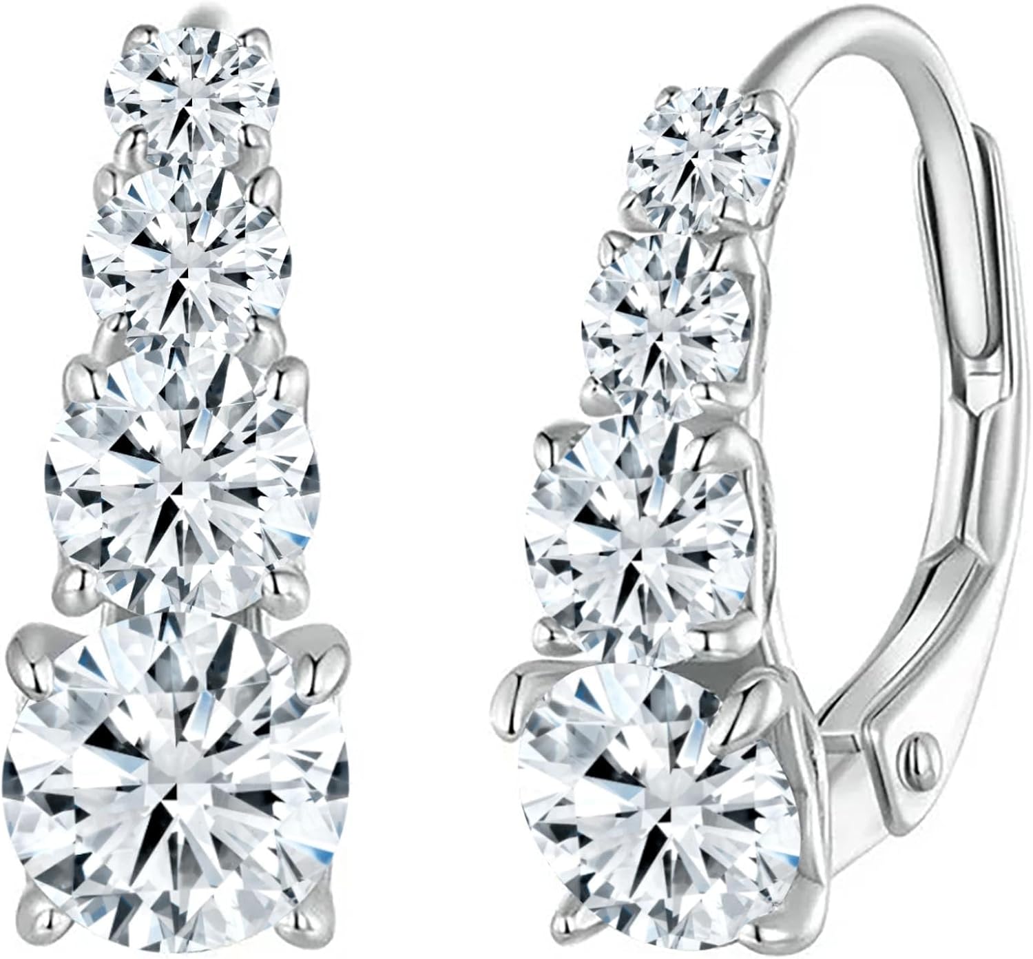 Dazzlingrock Collection GRA Certified D Color VVS1 1.80 Cttw Round Moissanite Graduating Lever Back Drop Earrings for Women in 925 Sterling Silver
