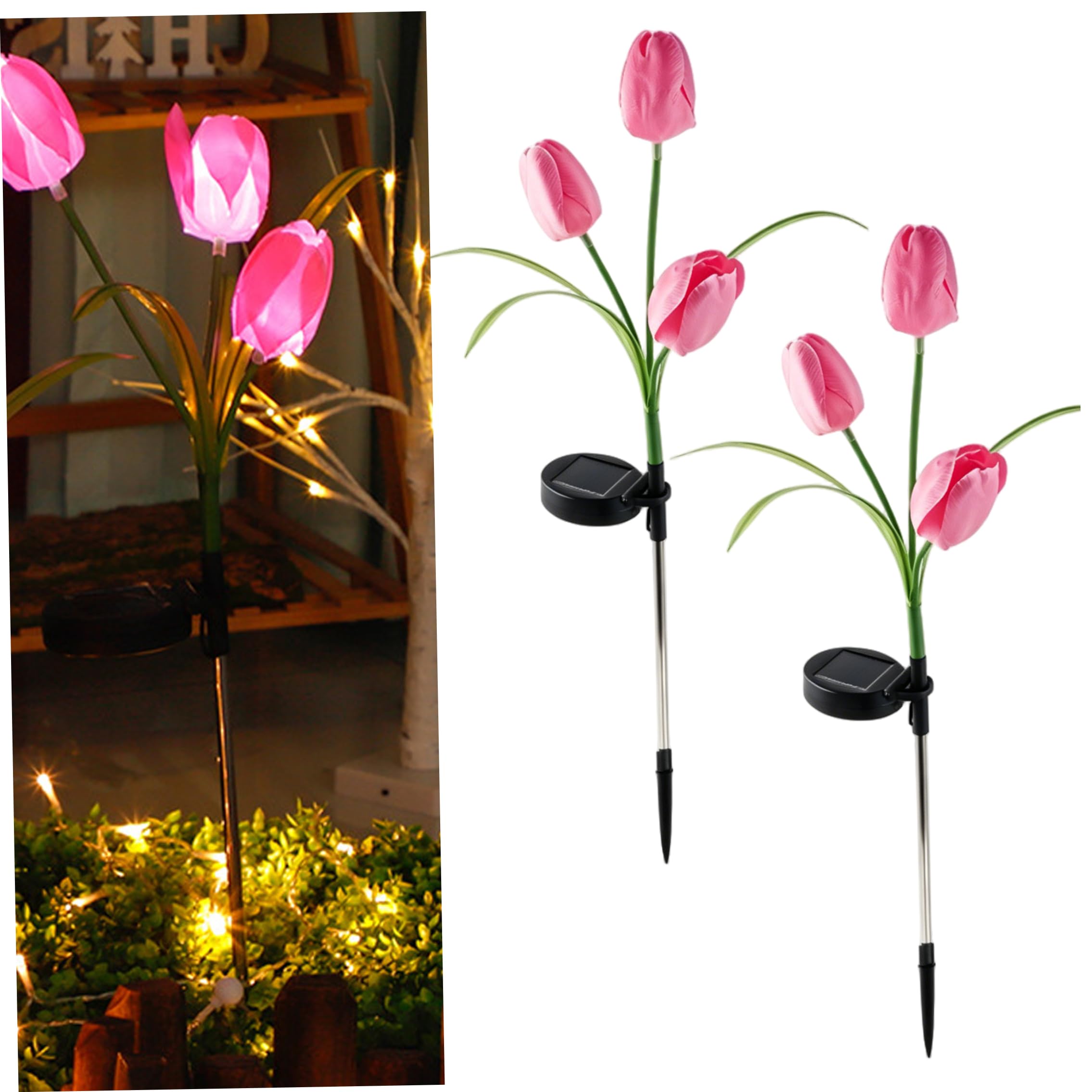 Bemonew Light Up Flowers, 2 Pack Solar Garden Lights, Light Up Tulips Solar Flower Lights Outdoor Waterproof for Yard Decor -