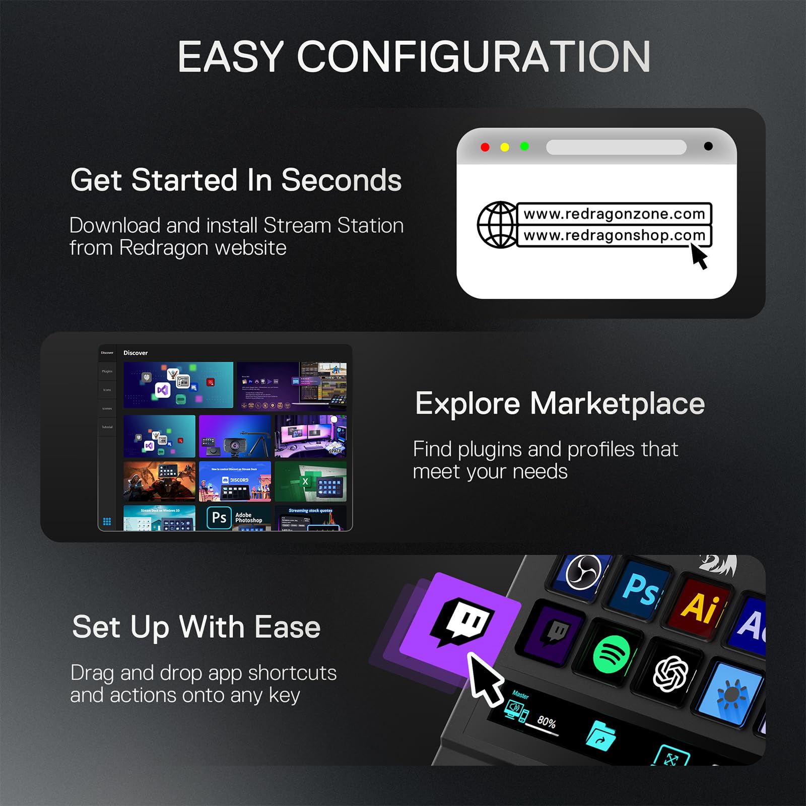 Redragon SS552 Stream Controller ? Pad macro tout-en-un avec bande tactile personnalisée, touches et cadrans LCD, station de diffusion pour créateurs de contenu, streaming, jeux ? Compatible PC et Mac