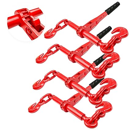 YATOINTO Ratchet Chain Binders 3/8'' - 1/2 - 4 Pack Load Binder with 2 Grab Hooks - Tie Downs for Grade 70 Transport Chain - 9,200 Lbs. Safe Working Load - Heavy Duty Ratchet Binders for Towing