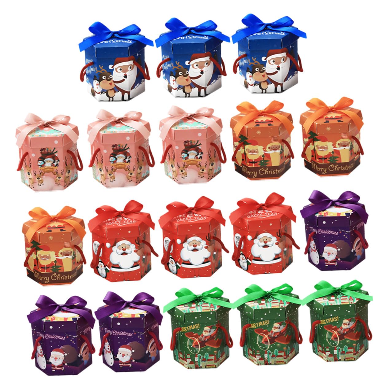 Artibetter Scatole di Natale Esagonali in Carta 18 Pezzi per Confezionare Biscotti e Muffin Design Classico Natalizio per Feste e Bomboniere Stili multipli