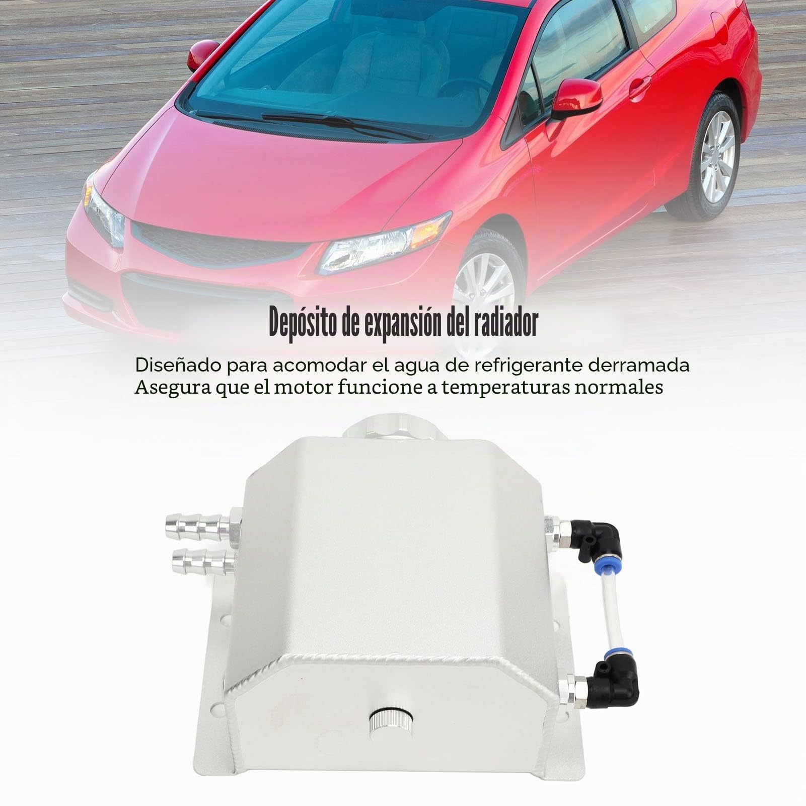 Tanque de Expansión de Radiador Tanque de Expansión de Refrigerante de Motor Universal 1L Tanque de Botella de Depósito de Desbordamiento de Aleación de Aluminio (Plata)