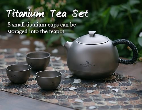 Miniatura 2 de Boundless Voyage Tetera Kungfu de titanio con tapa de mango de filtro, bote de té, ultraligero, mini hervidor de agua, juego de té para camping,