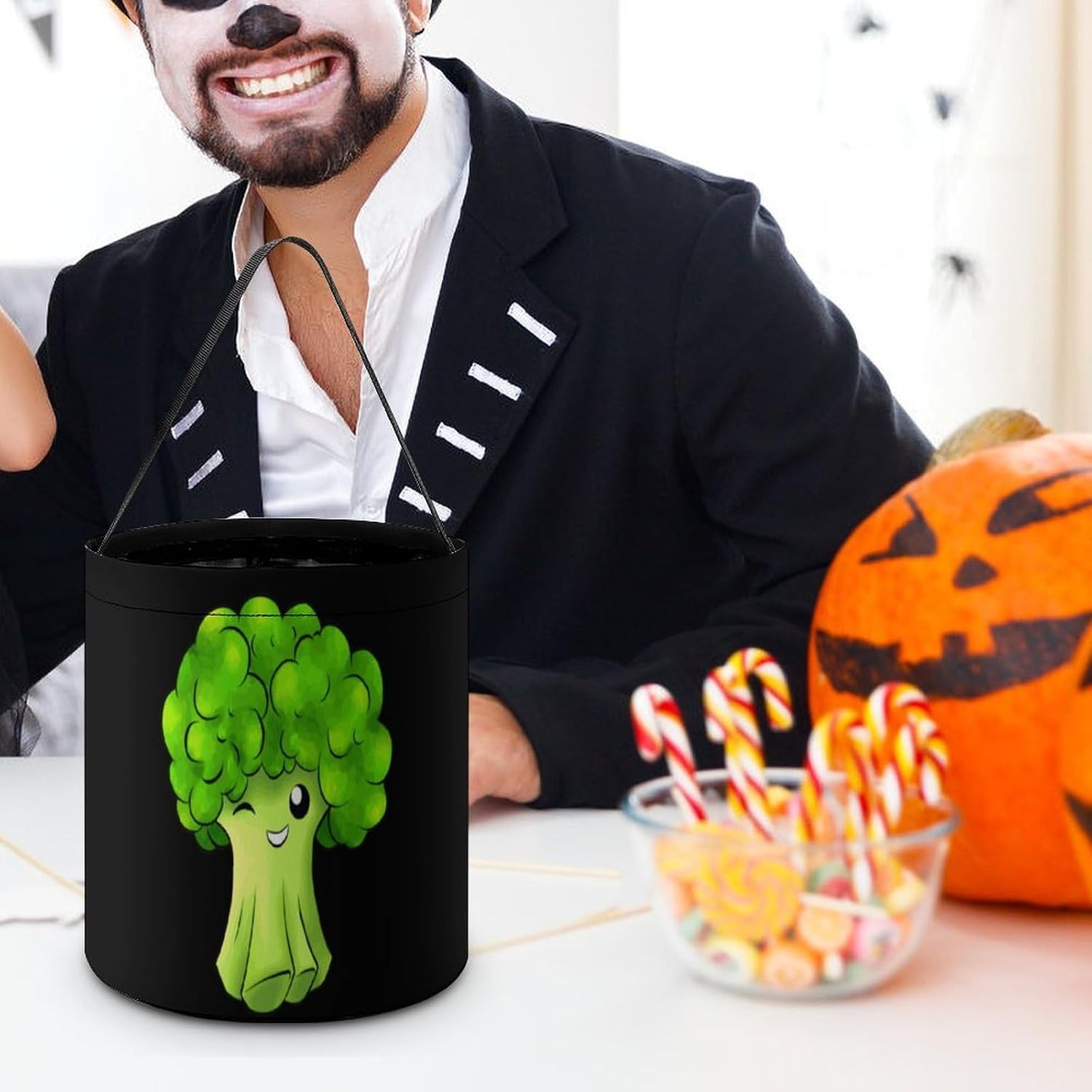 Funny Cartoon Broccoli Halloween Treat Bag Reusable Candy Basket Tote Goody Bags Gift Party