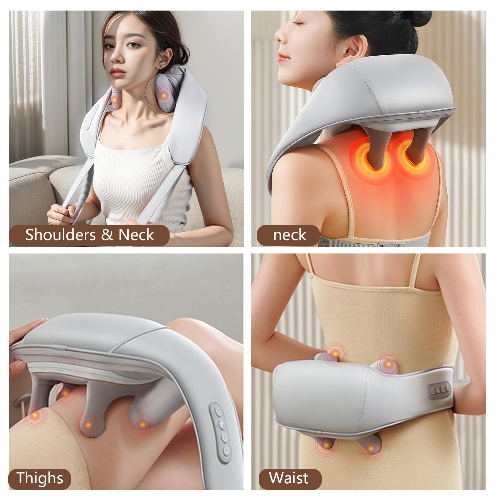 Nackenmassagegerät mit Wärme, Kabellos Shiatsu Massagegerät Nacken, 4D Nackenmassage, Elektrische Nacken Massage Massagegurt für Schulter,Beine,Geschenke für Männer, Frauen (A)