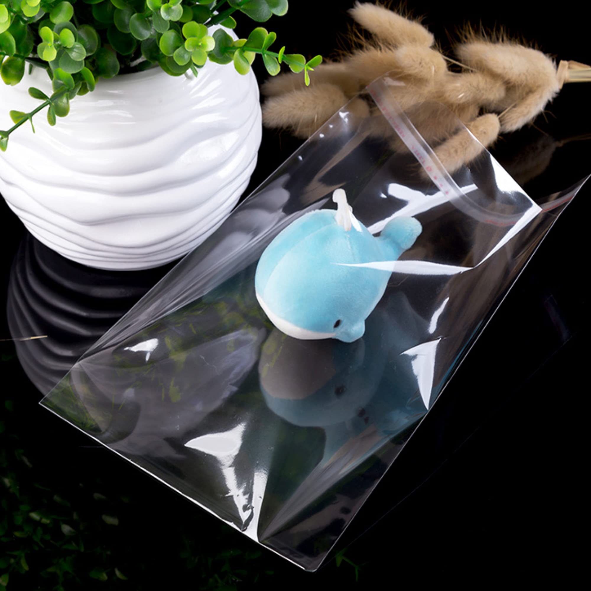 Doutop Lot de 1 000 sacs en cellophane transparents auto-adhésifs de 1 mm pour bijoux, boucles d'oreilles, bonbons, boulangerie, bougie, savon, biscuits (4 tailles au choix)