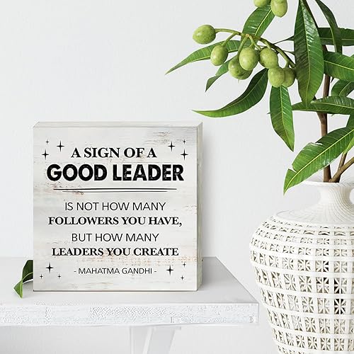 Miniatura 4 de Letrero de madera con cita rústica de liderazgo para pared, mesa, escritorio, hogar, oficina, 5 x 5 pulgadas